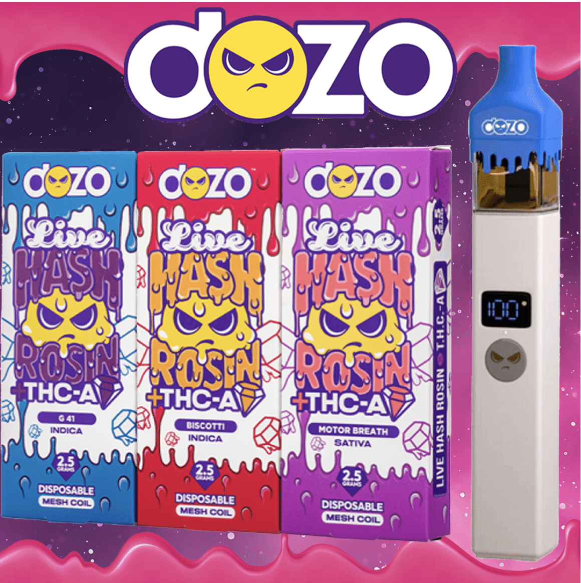 DOZO LIVE HASH ROSIN THC-P 3.5G DISPOSABLE - DISPLAY OF 5