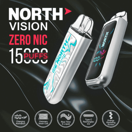 NORTH VISION (ZERO NICOTINE) 15ML 15,000 PUFFS DISPOSABLE VAPE - DISPLAY OF 5
