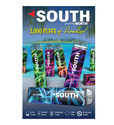 SOUTH PWD BY NORTH 6.5ML 3000 PUFFS DISPOSABLE VAPE - DISPLAY OF 10