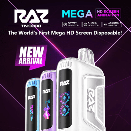 RAZ TN9000 (ZERO NICOTINE) 9000 PUFFS RECHARGEABLE DISPOSABLE VAPE - DISPLAY OF 5