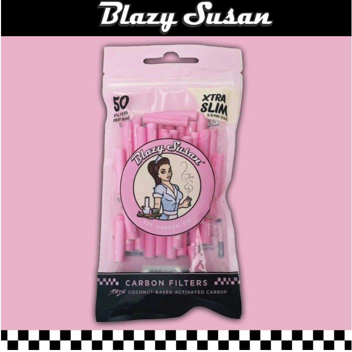 BLAZY SUSAN PINK XTRA SLIM ACTIVATED CARBON FILTER TIPS - 50CT BAG