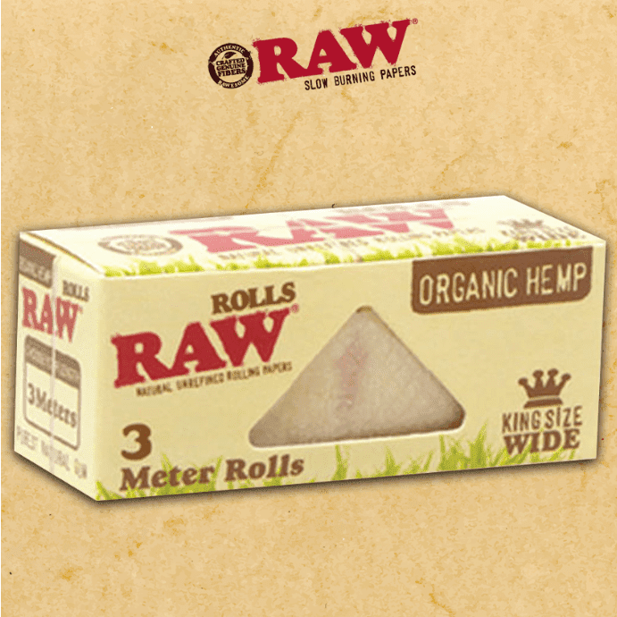 RAW ORGANIC HEMP ROLLS KING SIZE WIDE 3 METER ROLLS - 12CT DISPLAY