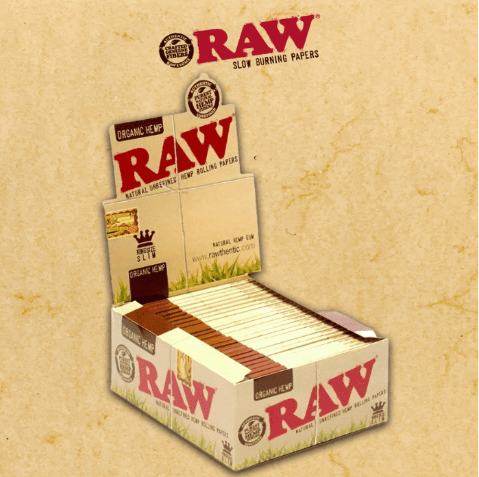 RAW ORGANIC KING SLIM SIZE ROLLING PAPERS DISPLAY - 50CT