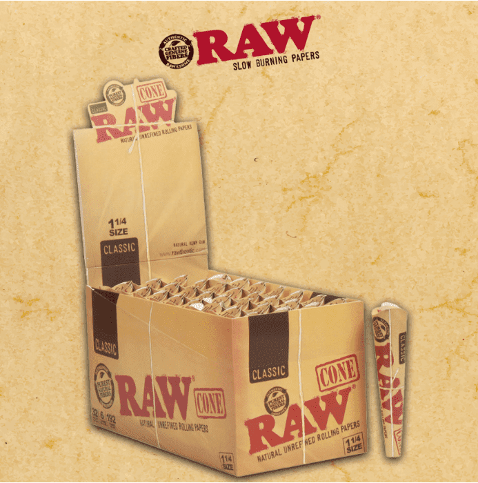 RAW CLASSIC CONES 1 1/4 SIZE DISPLAY - 32CT