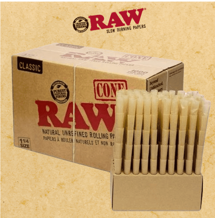 RAW CLASSIC BULK 1 1/4 CONES 1000CT BOX
