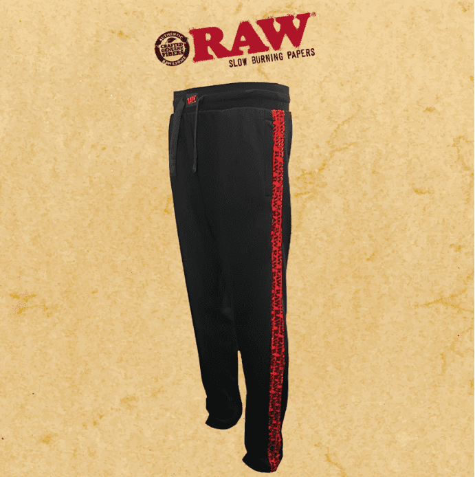 RP x RAW BLACK SWEATPANTS WITH RED SIDE LOGO