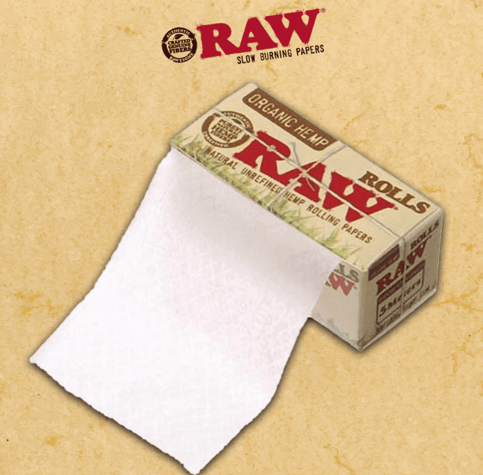 RAW ROLLS ORGANIC KING SIZE SLIM ROLLING PAPER - 5 METERS PER ROLL - 24CT