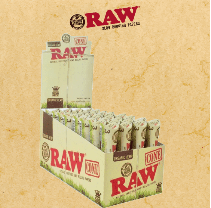 RAW ORGANIC CONES KING SIZE DISPLAY - 32CT