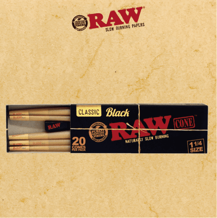 RAW CLASSIC BLACK 1 1/4 SIZE PREROLLED CONES 20-PACK
