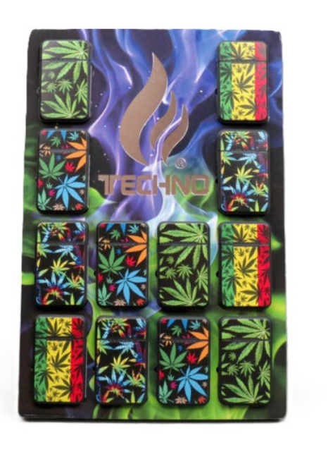 TECHNO FLIP TOP LIGHTER LEAVES - DISPLAY OF 12