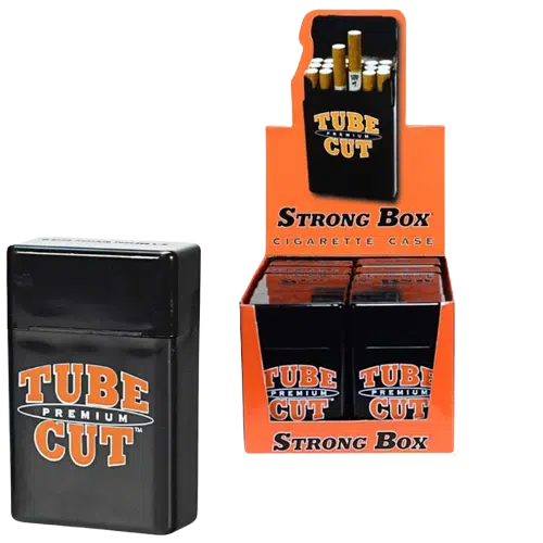TUBE CUT STRONG BOX CIGARETTE CASE - DISPLAY OF 12