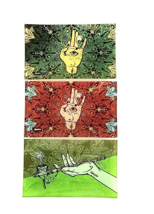 AFGHAN HEMP GLASS ROLLING TRAY 10 x 6" - MIXED DESIGN