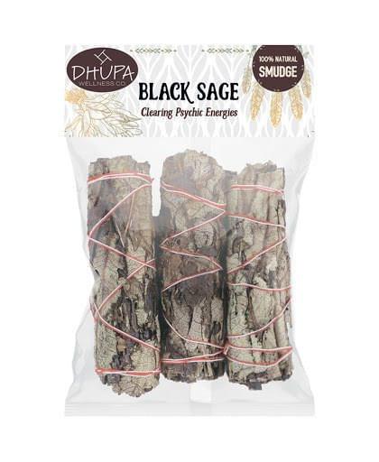 DHUPA BLACK SAGE SMUDGE 4" - 3CT