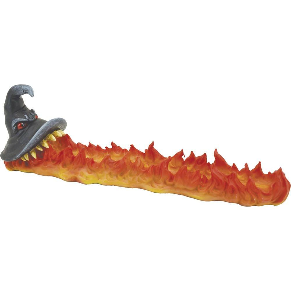 FUJIMA DEMONIC FLAMING WITCH HAT POLYSTONE INCENSE BURNER 11"