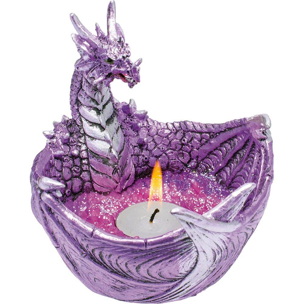 FUJIMA PURPLE DRAGON GLITTERING TEA CANDLE HOLDER 5"