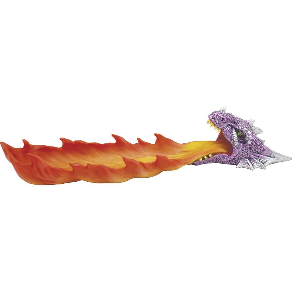 FUJIMA PURPLE DRAGON HEAD FLAMING POLYSTONE INCENSE BURNER 12"
