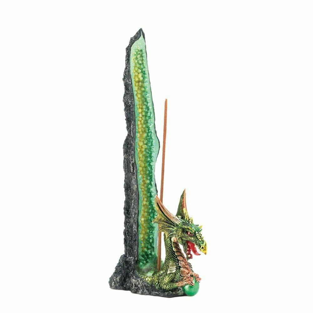 GREEN DRAGON CRYSTAL POLYSTONE INCENSE BURNER - 1CT